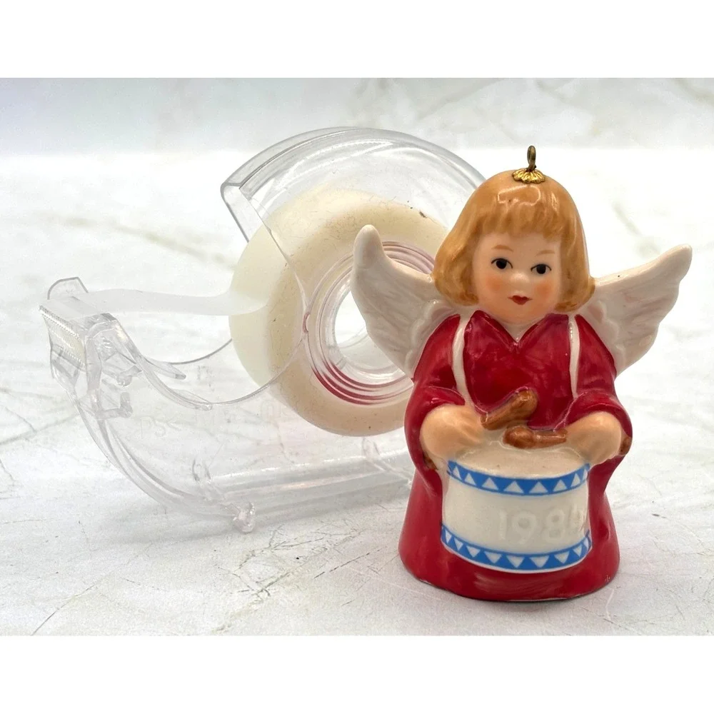 Goebel Annual Angel‎ Bell Ornament 1984 Drum Red West Germany Vintage Porcelain